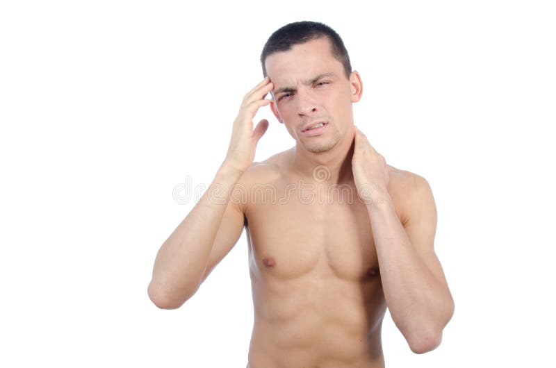Indivíduo novo Dor de cabeça e enxaqueca fotos de stock royalty free