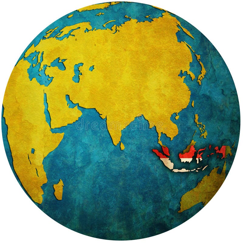 Indonesia on globe map stock illustration. Illustration of flag - 31185203
