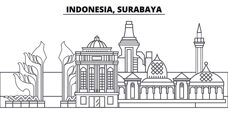 Indonesia, Surabaya Line Skyline Vector Illustration. Indonesia ...