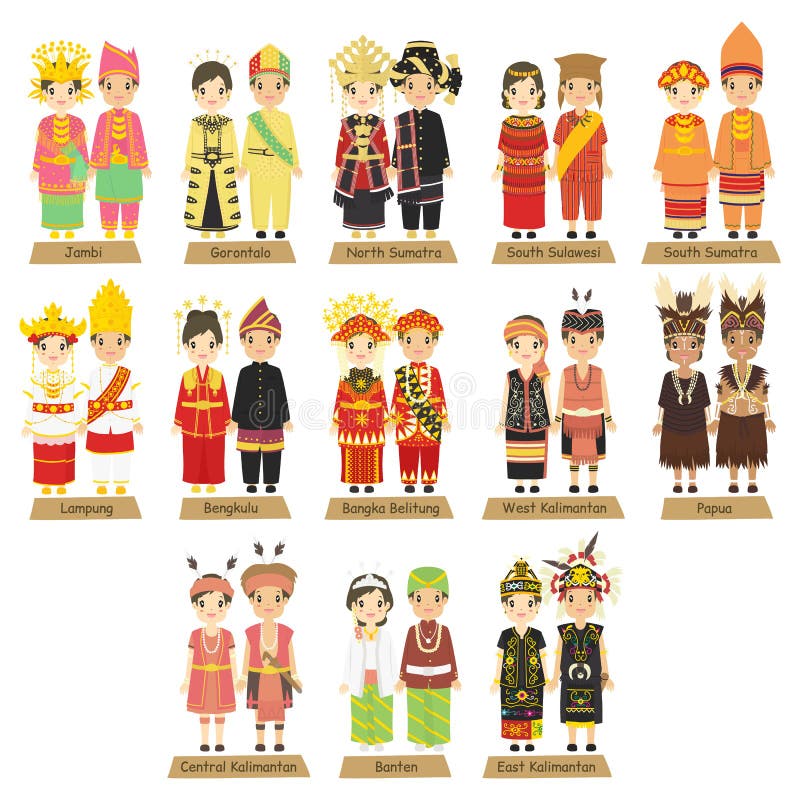 Indonesia Traditional Dress Vector Collection Stock Vector ...