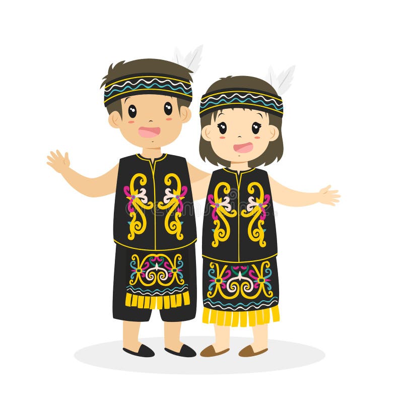 Kids in Dayak Traditional Dress Cartoon Vector Stock Vector ...