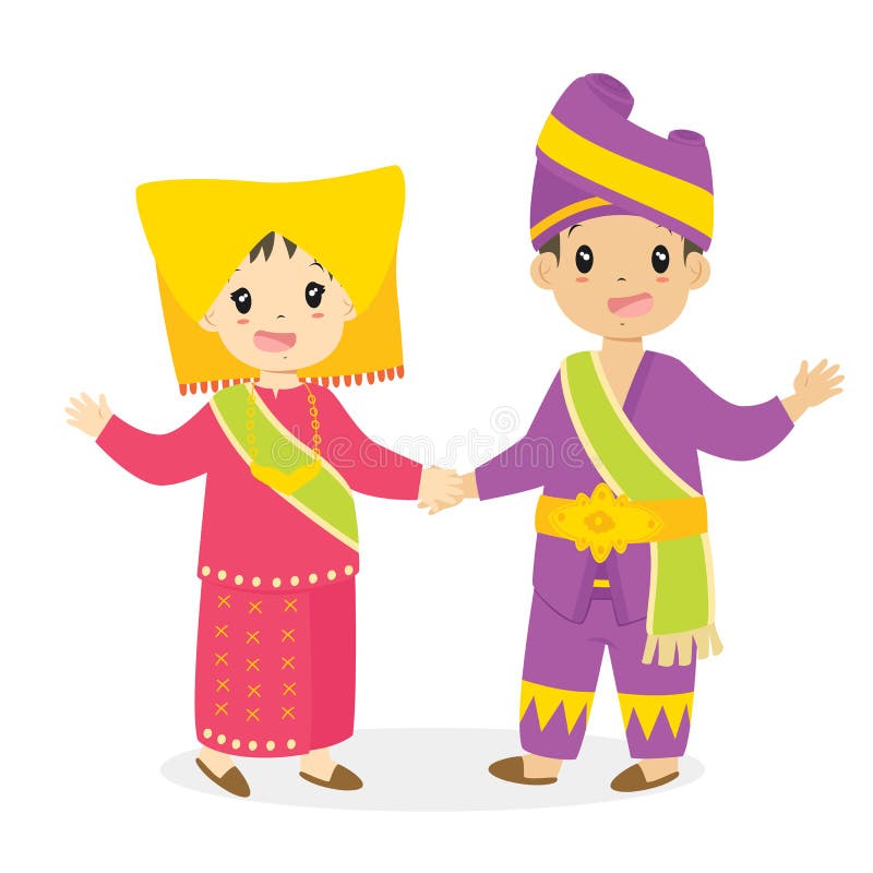 Kids in Padang Traditional Dress Cartoon Vector