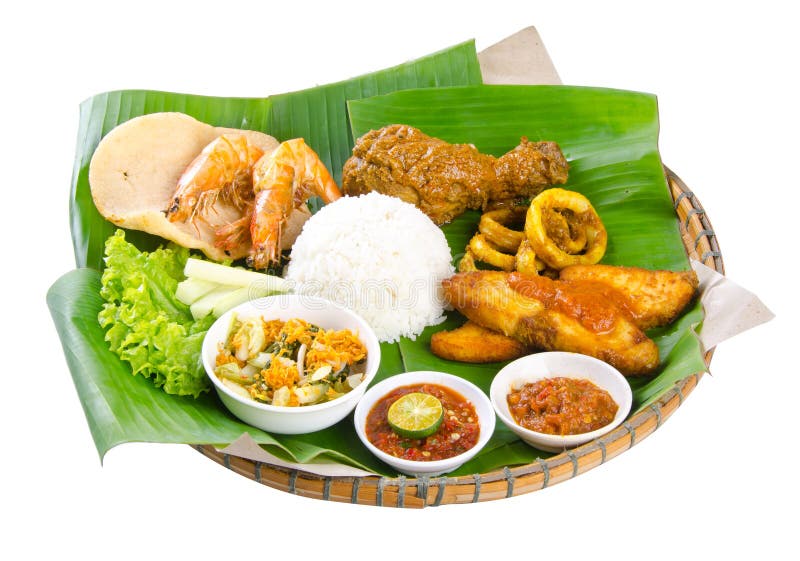 Indonesian food, chicken, fish and vegetables