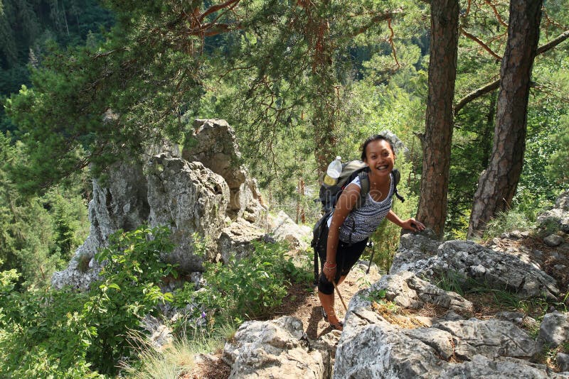 Tourist watching on rock by Thomas?s View in Slovak Paradise