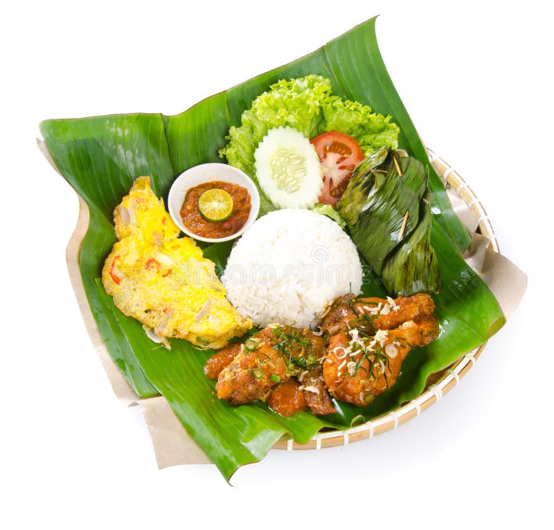 Indonesian traditional food, chicken, fish and vegetables