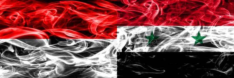 Indonesien gegen die Syrien-Rauchflaggen nebeneinander gesetzt Starkes colore lizenzfreie stockbilder Indonesien gegen die Syrien-Rauchflaggen nebeneinander gesetzt Starkes colore lizenzfreie stockbilder