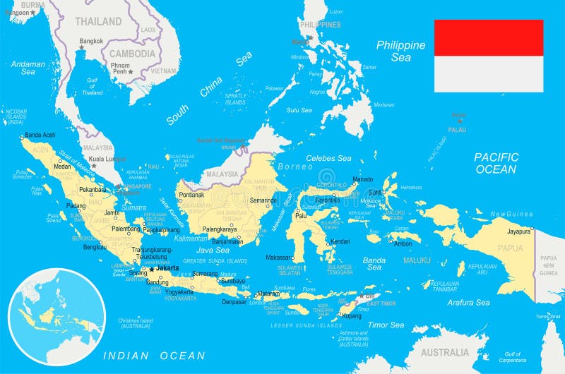  Indonesien  Karte  Und Flagge Illustration Stock 