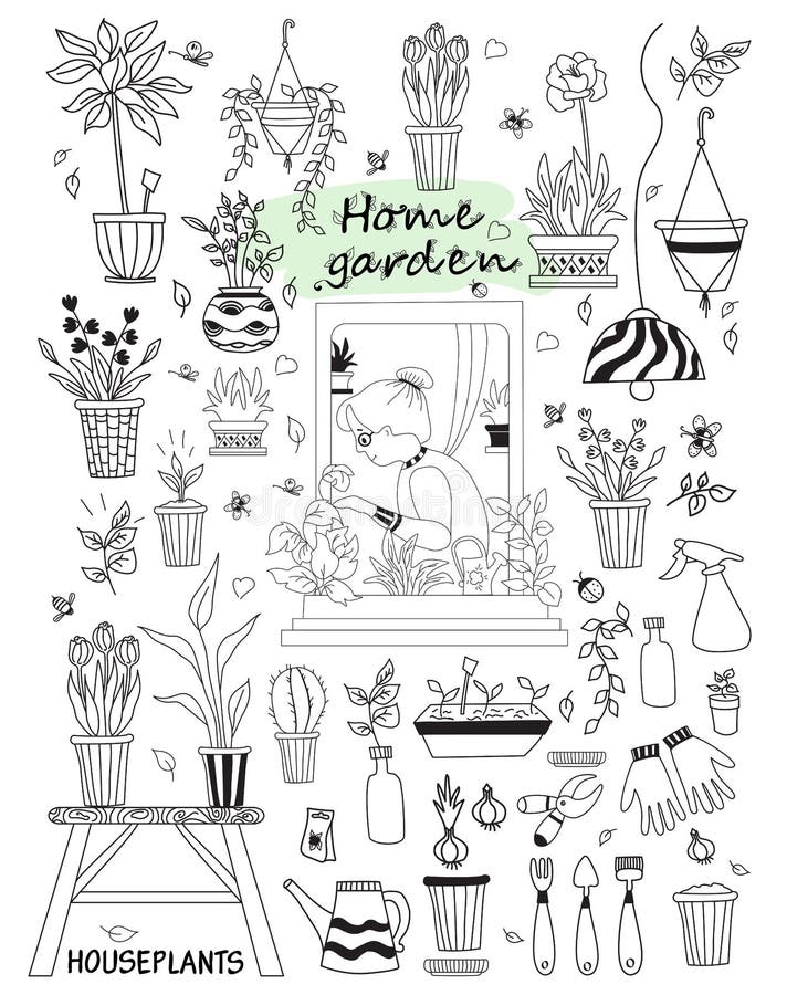 Cute Green and Black and White Plant Drawing - Plant Drawing