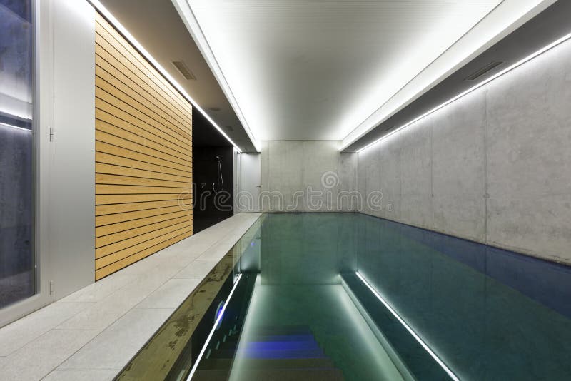 Indoor pool with sauna stock photo