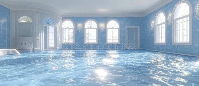 An indoor pool set against a grey texture, complete with reflections, ideal for design projects and copy space royalty free stock images