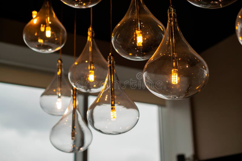 Indoor Switched on Decorative Light Bulbs Loft Design Stock Image