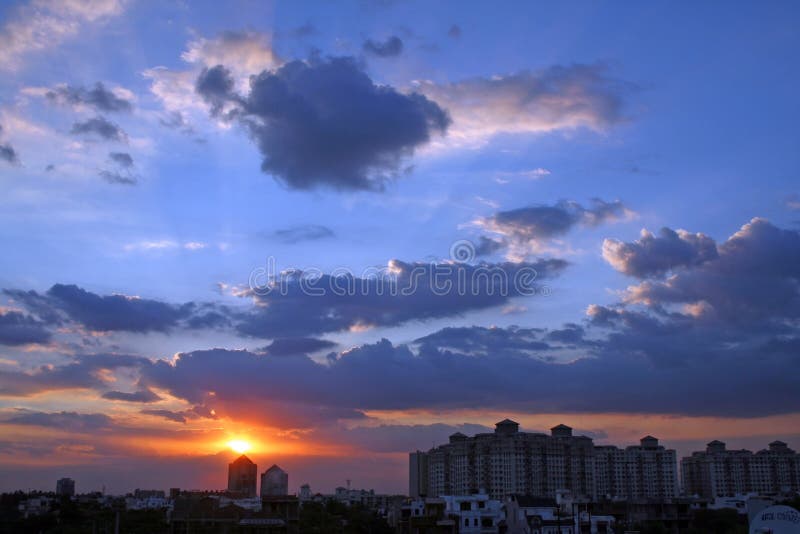 Silhouetted tower sunset or sunrise in gurgaon haryana india. Silhouetted tower sunset or sunrise in gurgaon haryana india
