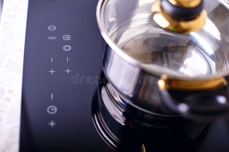 Induction Stove, Pot Metal on it Stock Image Image of food