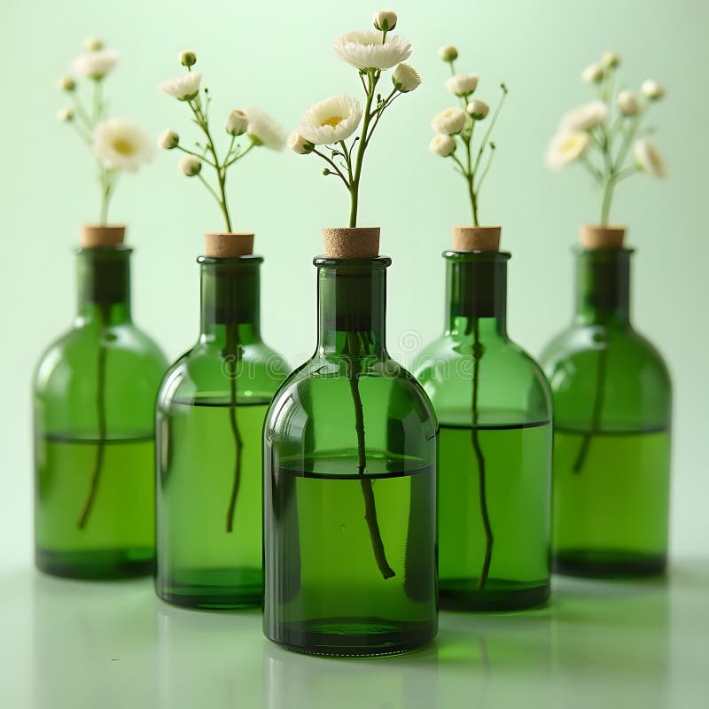 Enchanting Collection: Green Perfume Bottles with a Symphony of Scents vector illustration
