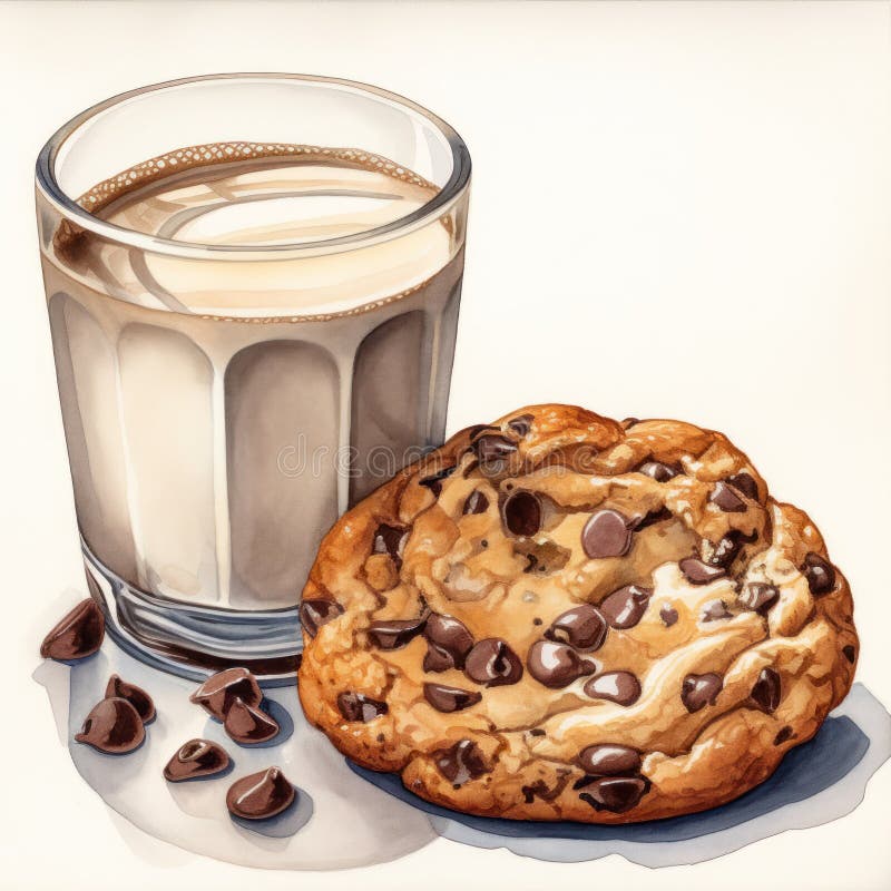 Indulge in a Delicious Chocolate Chip Cookie and Milk Pairing . Stock