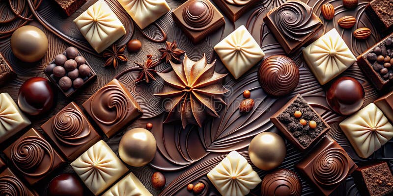 Indulge i en Chocolate Symphony Upptäck Exquisite Flavor-kombination i en Gourmet Chocolate-sorption med riklig royaltyfri illustrationer