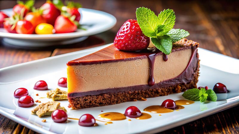 Indulge i en dekadent choklad Cheesecake A Gourmet Restaurant Dessert Experience royaltyfri illustrationer