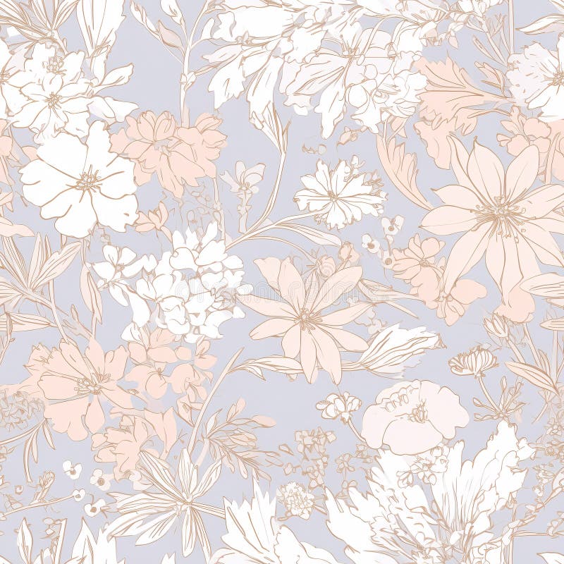 Calm seamless floral pattern with soft flowers in pastel tones