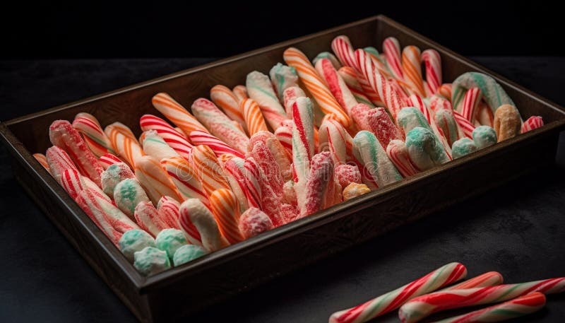 Indulgent candy cane dessert, a colorful striped delight generated by AI stock photos