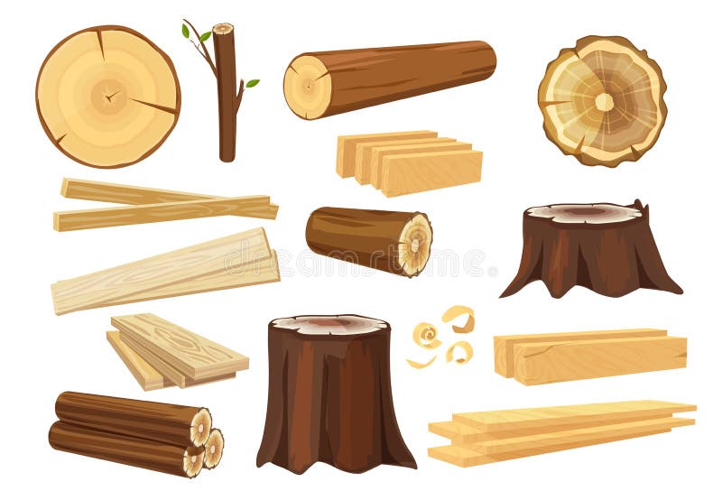 Industria de madera. troncos de madera apilar objetos forestales vectores de troncos de tronco y colección de ramas stock de ilustración