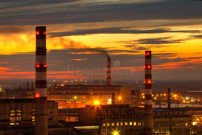 Industrial power plant night landscape with lights. Industrial lights stock images, royalty-free photos and pictures