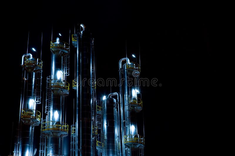 View of metallic industrial chimney. Night shot. Industrial lights stock images, royalty-free photos and pictures