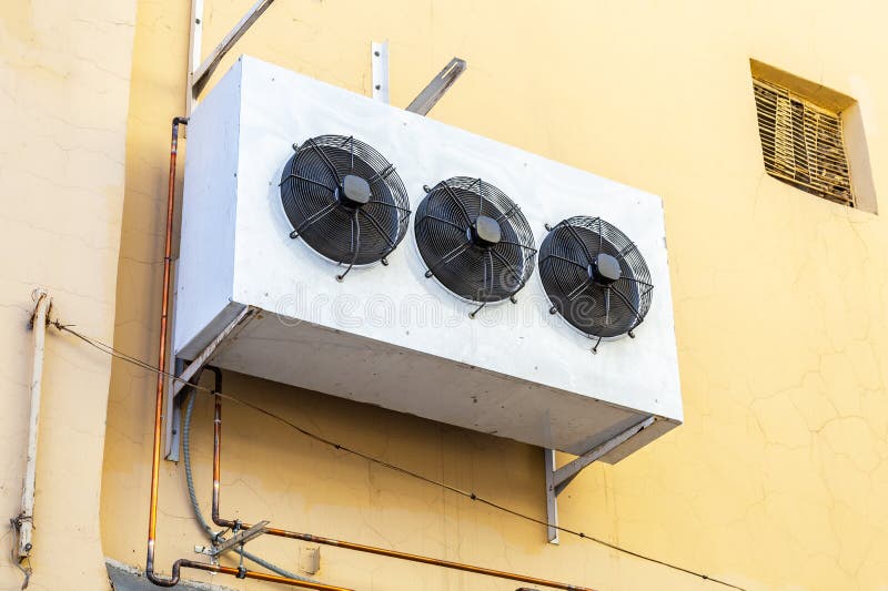 Industrial Air Conditioners Hang on the Wall Stock Photo Image of
