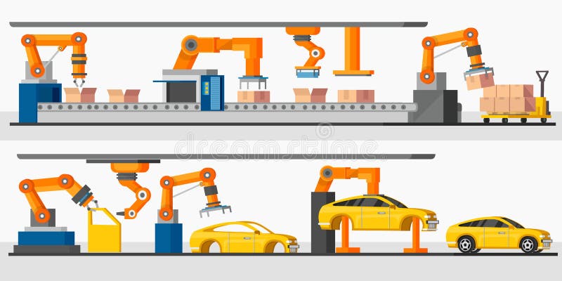 Industrial Automation Robot Horizontal Banners vector illustration