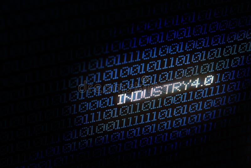 Industrial 4. 0 Blue digital matrix bacgkground. Abstract background and Technology concept. Smart network connection and Internet stock image