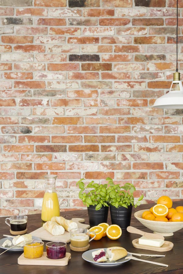 Industrial Brick Wall and Table Stock Photo Image of hygge, interior