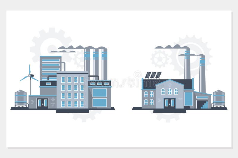 Industrial building factory and power plants icon set.vector industrial building illustrations.