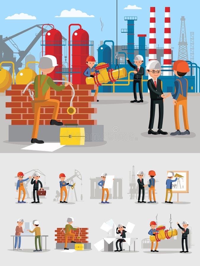 Industrial Building Workers Characters Set Stock Vector Illustration