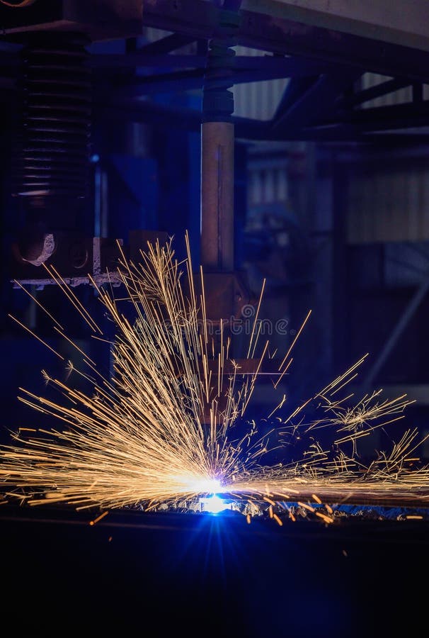 Industrial CNC Plasma Cutting of Metal Plate Stock Image Image of