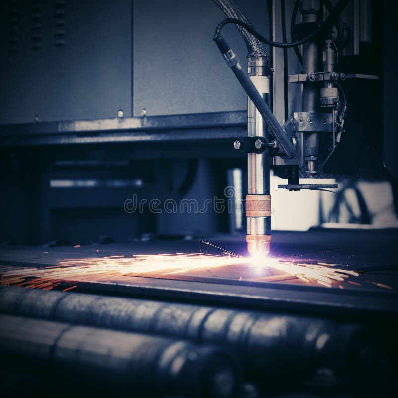 Industrial Cnc Plasma Cutting of Metal Plate Stock Image Image of