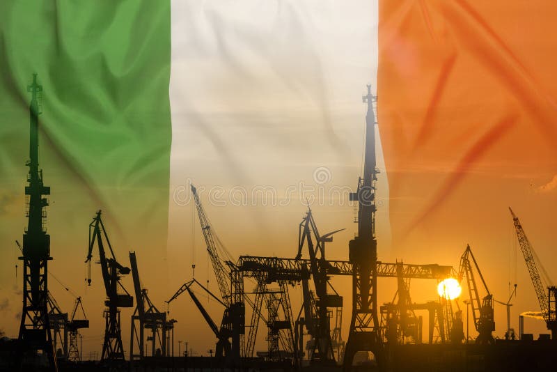 Industrial Concept with Ireland Flag at Sunset Stock Photo Image of crane, shipping 95675704