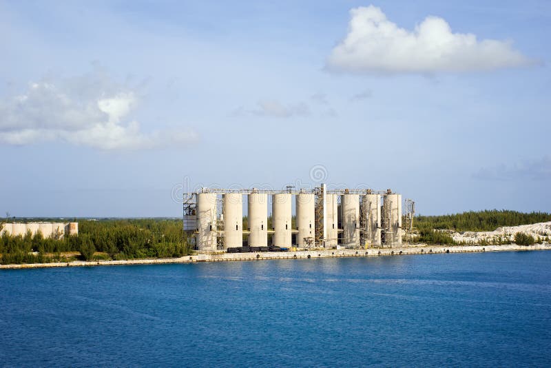 Industrial Concrete Silos along the Waterfront royalty free stock photos