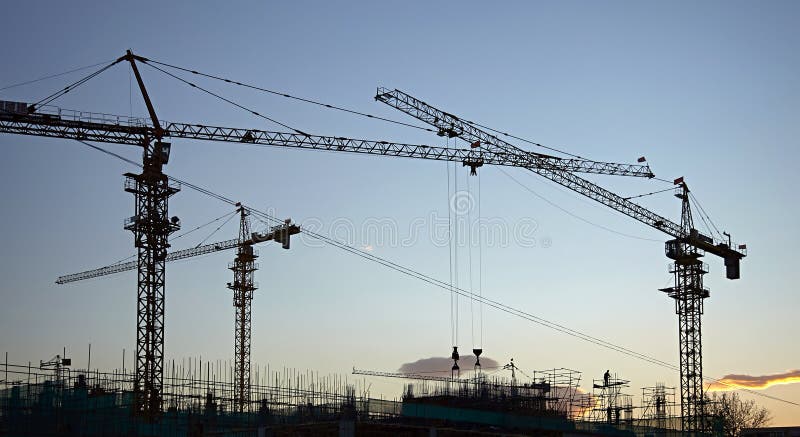 Industrial construction cranes site