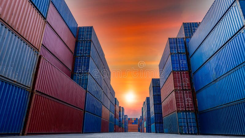 Industrial container yard for business commercial trade logistic transportation oversea worldwide Import Export, Stack of colorful