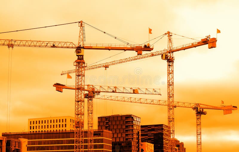 Two Building Cranes Construction Background Hd Stock Image - Image of  backdrop, vivid: 145375363