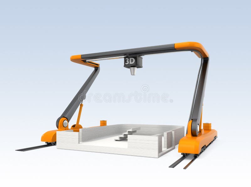 Industrial 3D Printer Printing House Model. Stock Illustration