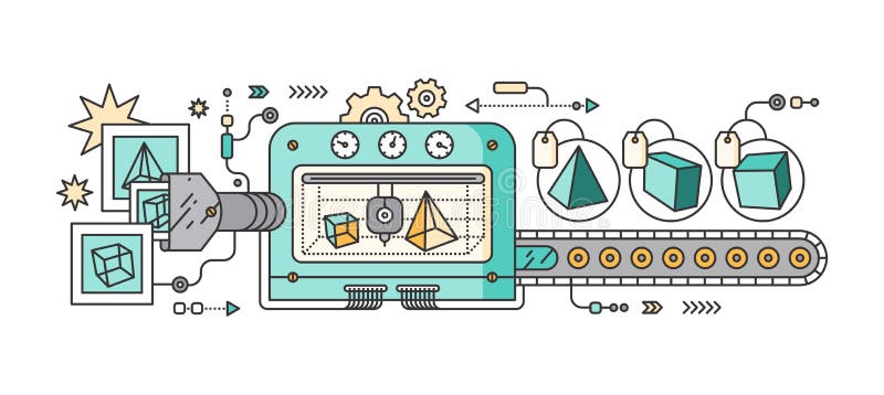 Industrial 3D Printer Prints stock illustration