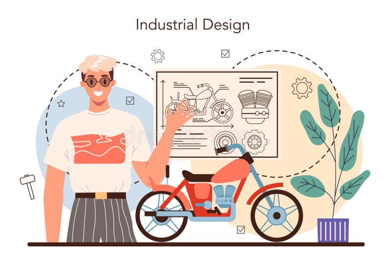 Industrial designer concept. Artist creating modern environment vector illustration