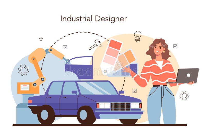 Industrial designer concept. Artist creating modern environment royalty free illustration
