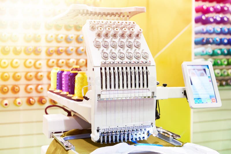 Industrial Embroidery Machines in Sewing Stock Photo Image