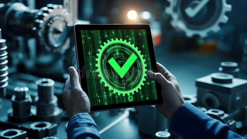 Industrial engineer performing quality check using digital tablet in factory royalty free illustration