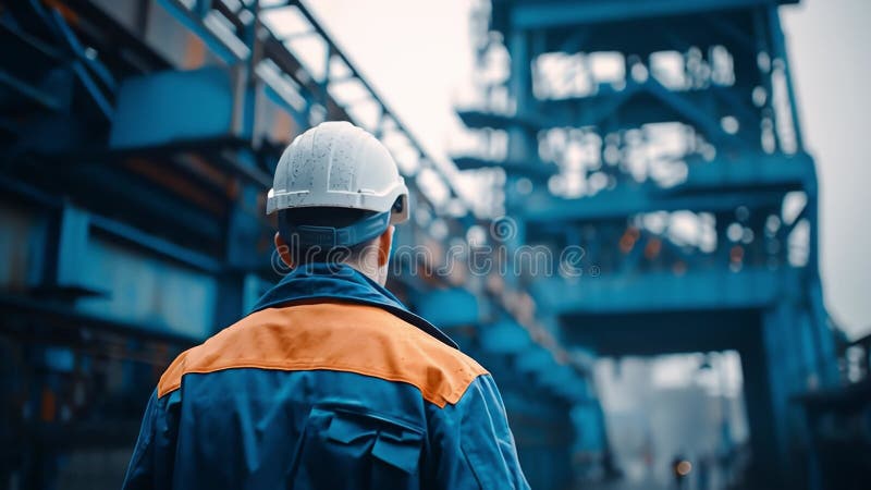 Industrial engineer walking in coal processing plant stock illustration