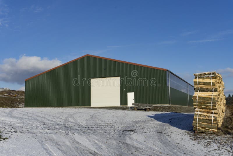 Industrial farm hall construction stock image Industrial farm hall construction stock image