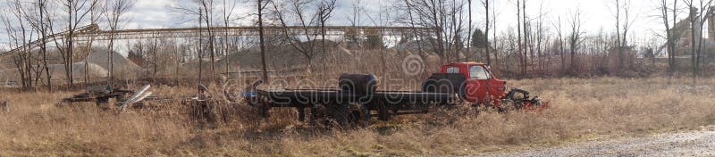Industrial graveyard rusted truck stock photos