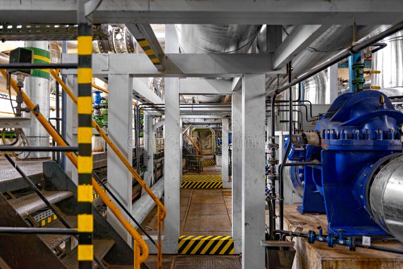 Industrial interior of a power plant stock photo