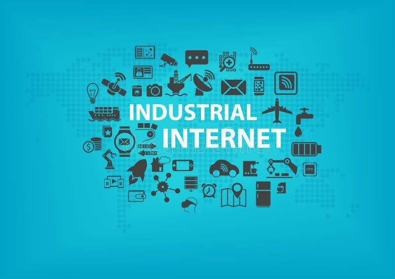 Industrial Internet (IOT) concept with world map and icons of connected devices